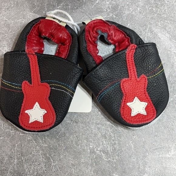 IEvolve Guitar Soft Leather Crib Shoes Black/Red Size 0-6 months - Picture 6 of 8
